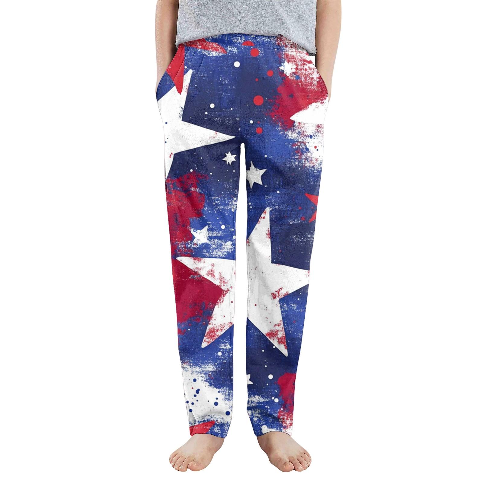 

Children Boys Girls Sports Independence Day Printed Pocket Casual Sports Pants 130