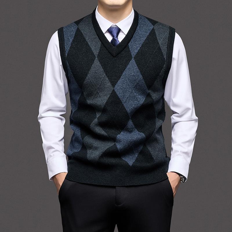 Men S Knit Vest V Neck Sleeveless Pullover Business Casual Sweater
