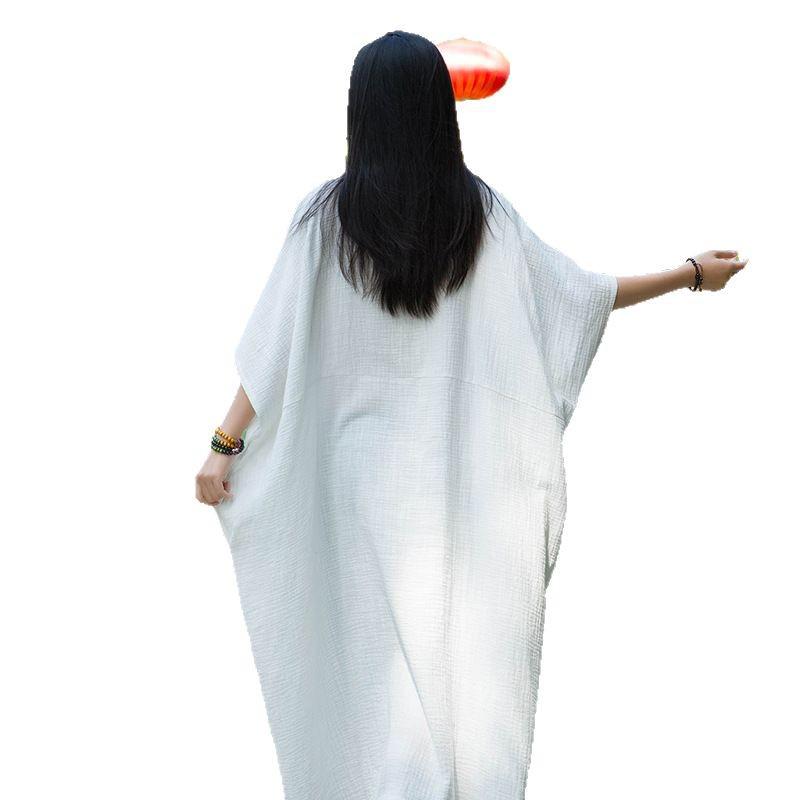 Bamboo Joint Batwing Sleeve Long Robe Dress - Spring/Summer National Style