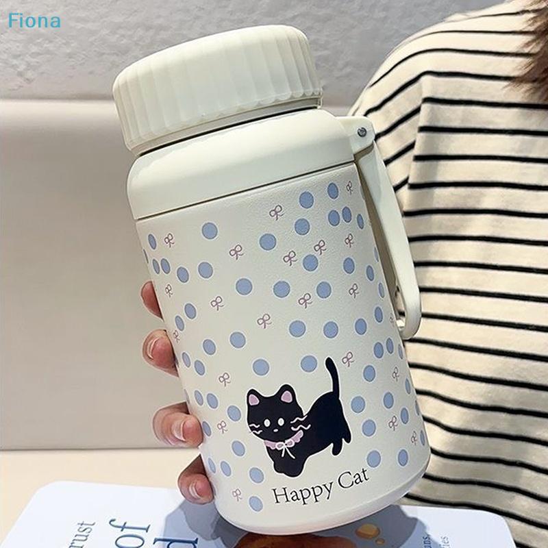 Süße Katze & Herz Aufdruck Isolierte Wasserflasche, 700/1000ml Edelstahl Thermosflasche mit Tragbarem Griff für Kinder und Erwachsene