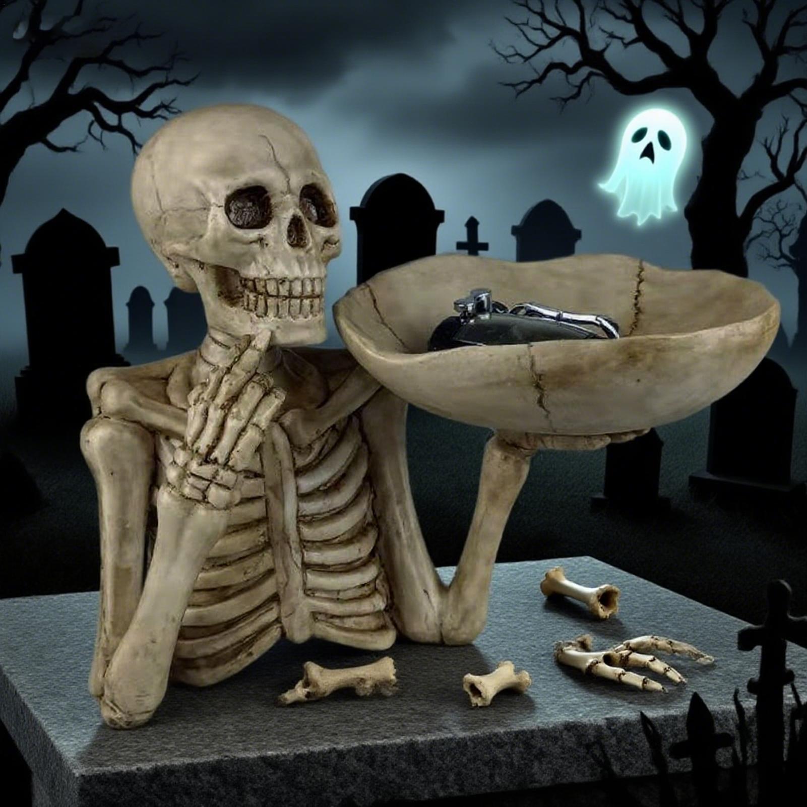 

New Halloween Skull Storage Holder Candy Bowl Key Tray Vintage Skeleton Table Decoration for Halloween Party Bar Home Decoration CN