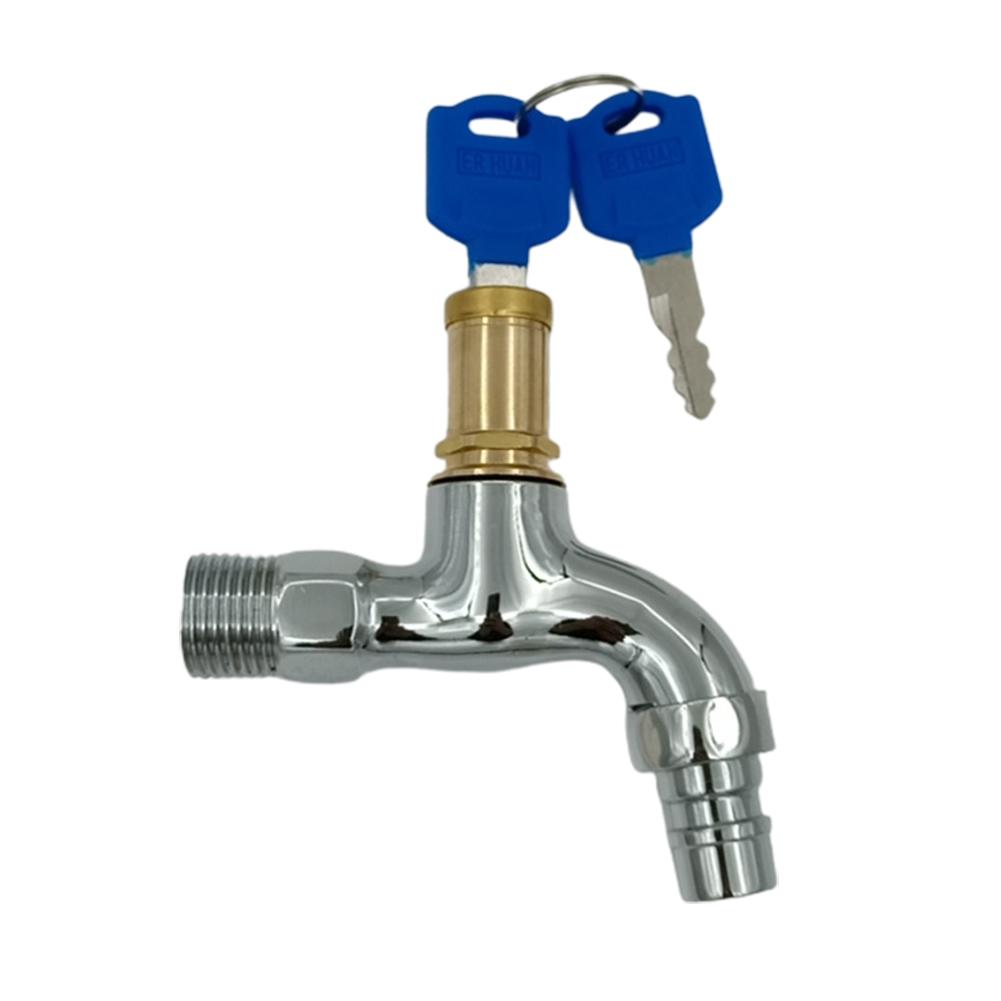 1Pc Anti-Theft 1/2 Inch Thread Alloy Sink Tap With Key Lock Outdoor Faucet Lockable Single Hole Faucet Bibcocks Outdoor Garden