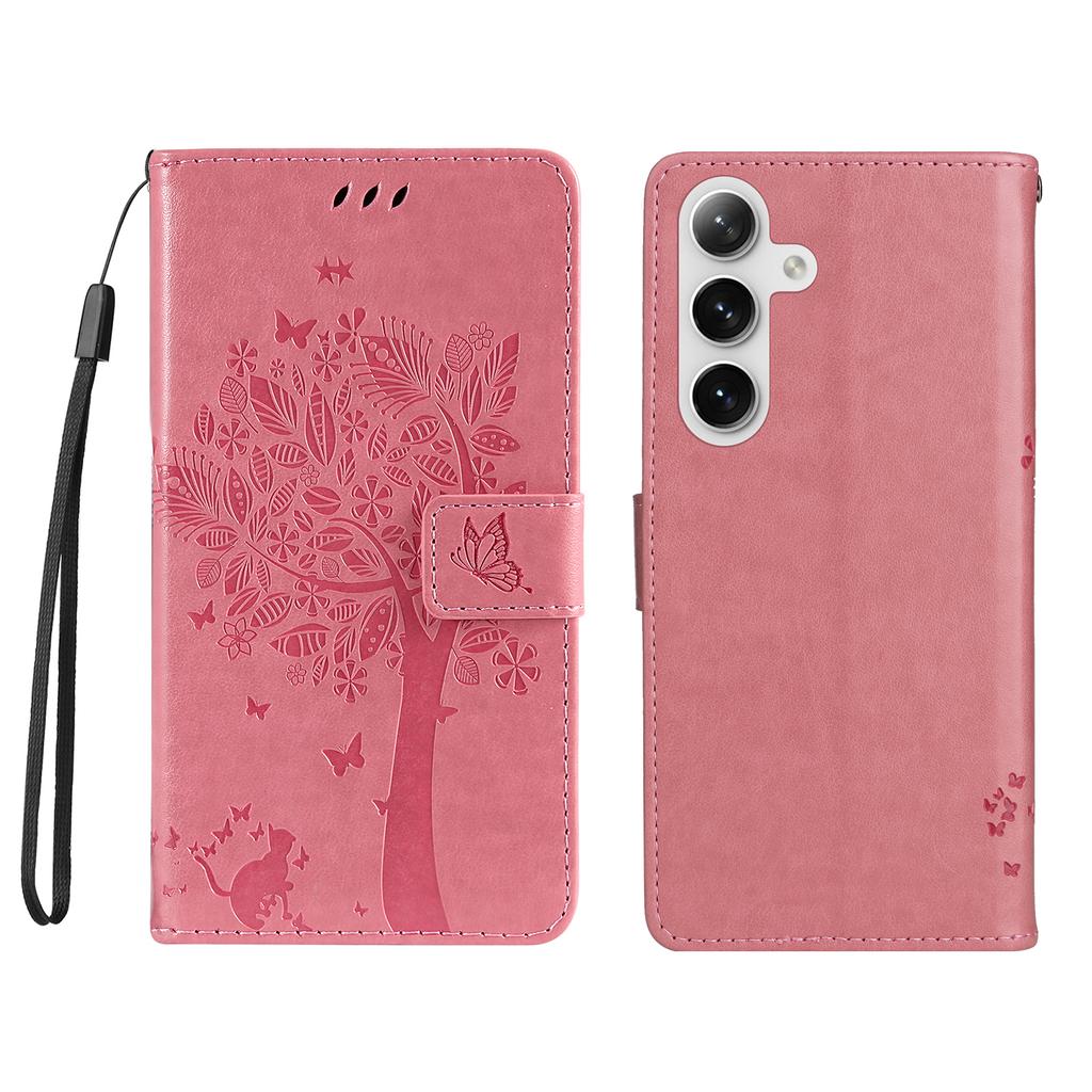 For Samsung Galaxy S25/Galaxy S24 Phone Case with Stand Cat Tree Pattern Leather Wallet Mobile Cover