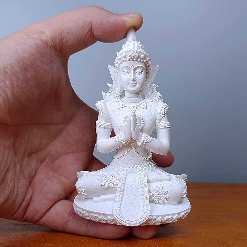 Mini Sandstone Buddha Yoga Meditation Statue Harmonious Figurine Collectible Craft Feng Shui Sculpture Decor for Home Office Shelf Desktop (White 3 White 1