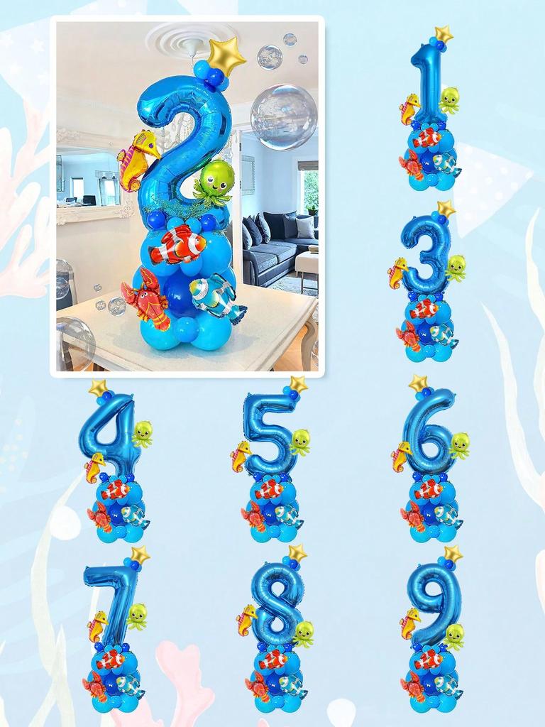 24pcs Cute Sea Animal Theme Balloons Lobster Octopus Seahorse Fish Shape Balloon for The Sea Party Decoration Birthday Balloons