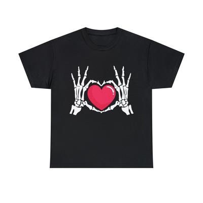 Skeleton Hand Heart Love Halloween Graphic Tee Shirt, S-5XL