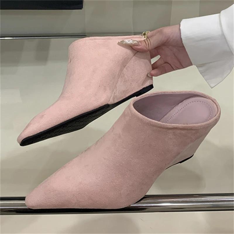 Street Style Pointed Toe Wedges High Heels Women Slippers Fashion Elegant Banquet Dress Mule Slide Shoes