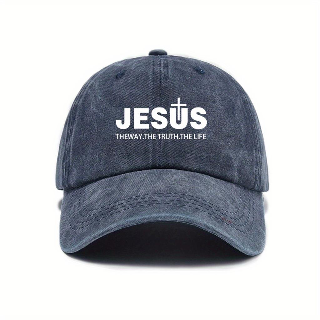 Jesus The Way The Truth The Life Washed Baseball Cap Vintage Denim Adjustable Outdoor Sun Hat