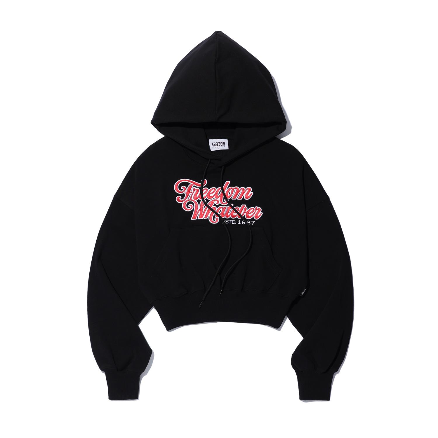 Freedom Women S Lettering Applique Crop Hoodie (Black) Black/S