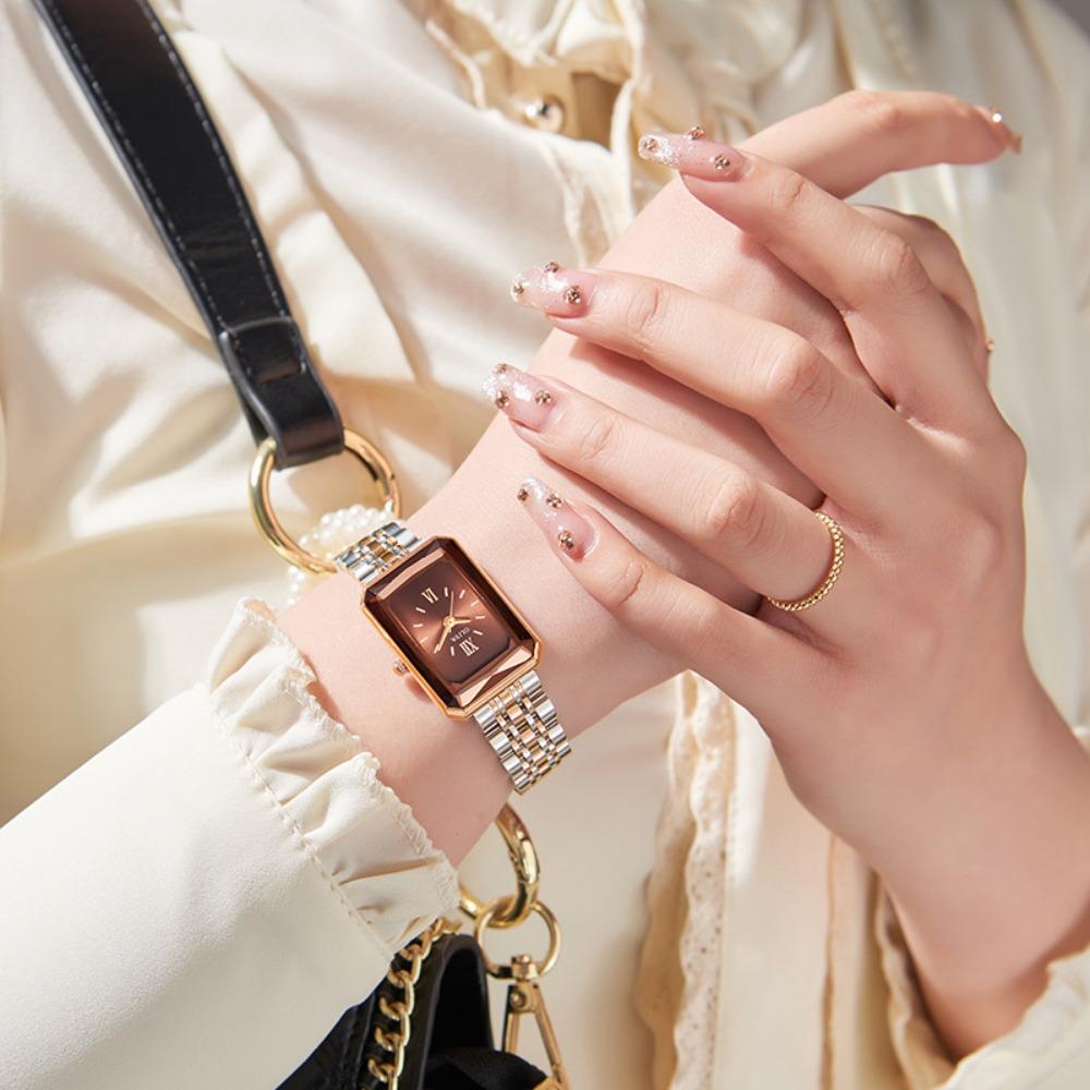 OLIYA Kleine rechteckige Quarzuhr für Damen mit römischem Zifferblatt Edelstahlarmband Damen-Kleider-Armbanduhr Geschenk