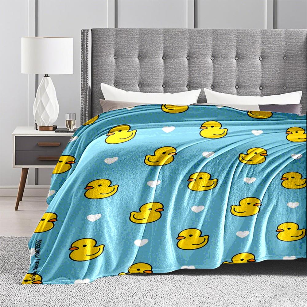 Yellow Duck and Heart Pattern Flannel blanket for bedroom, living room, sofa, and nap