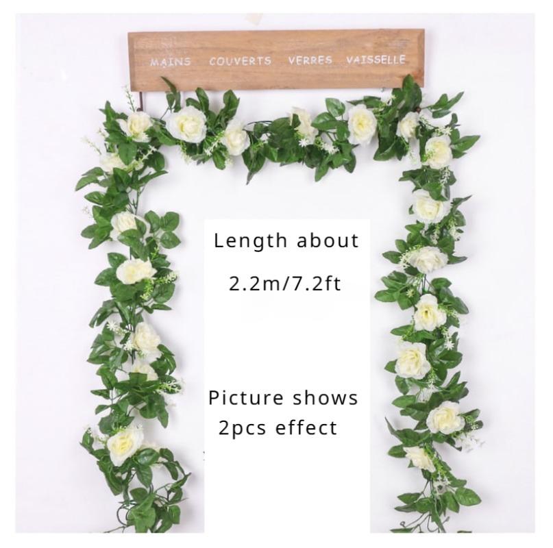 2pcs 10Heads Artificial Rose Silk Vine Flowers Wall Plants Fake Rose Flowers Rattan Garland Wedding Party Home Garden Decoration