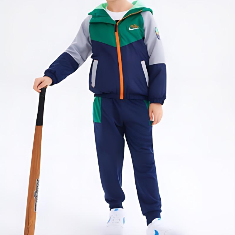 Nike Color Block Zip Up Hooded Long Sleeve Jacket Kids Jackets Indigo NY2242020GS-001