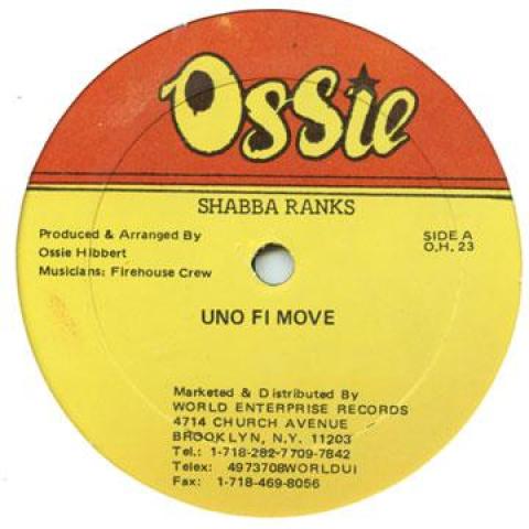 

12inch Record SHABBA RANKS / DADDY BLUE - Uno Fi Move; Version / Run Out A T OH23 Ossie 1989 Jamaica Reggae, Ska & Dub