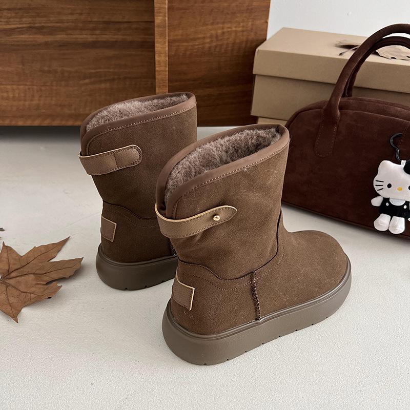 

Модный тренд Теплые и бархатные зимние ботинки на толстой подошве Женские новые зимние ботинки 2025 года на платформе и тонкие короткие хлопковые ботинки 40 темно-коричневого