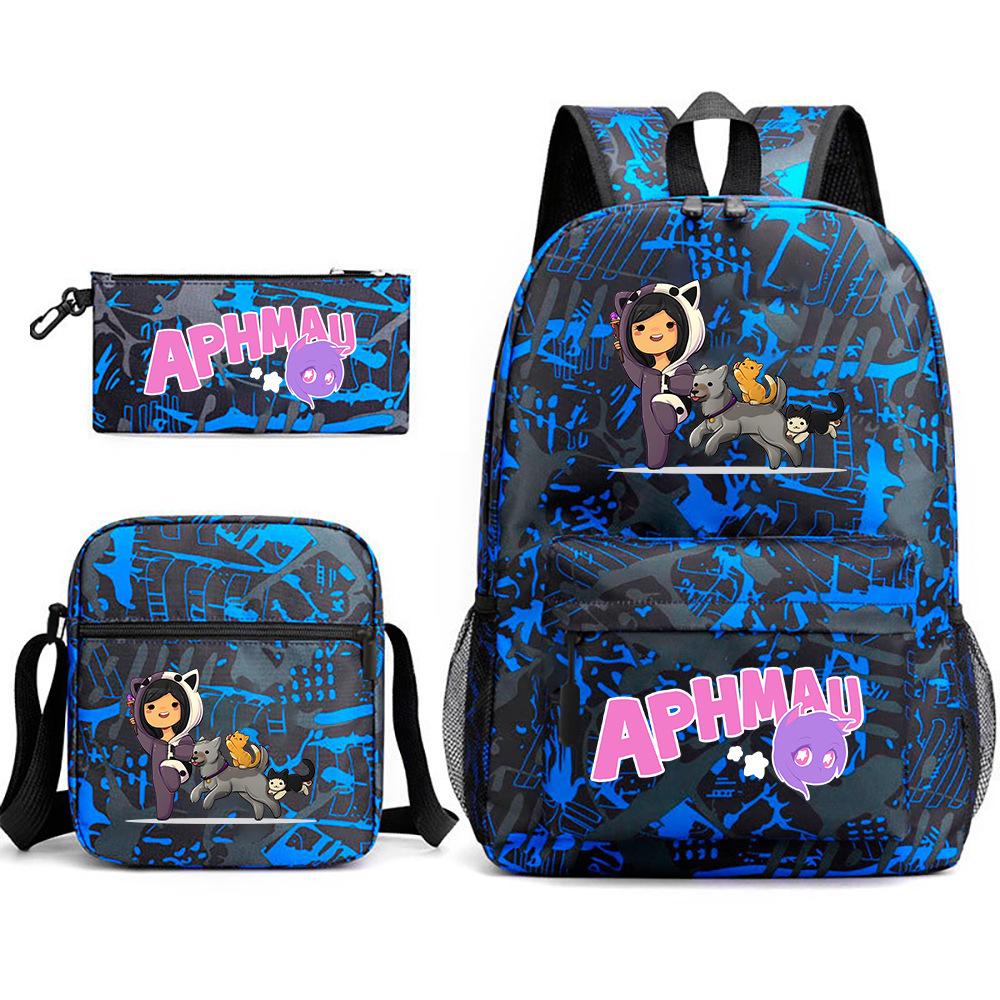 Spielwaren Aphmau Schultasche Cartoon Rucksack Federmäppchen Umhängetasche Dreiteiliges Set