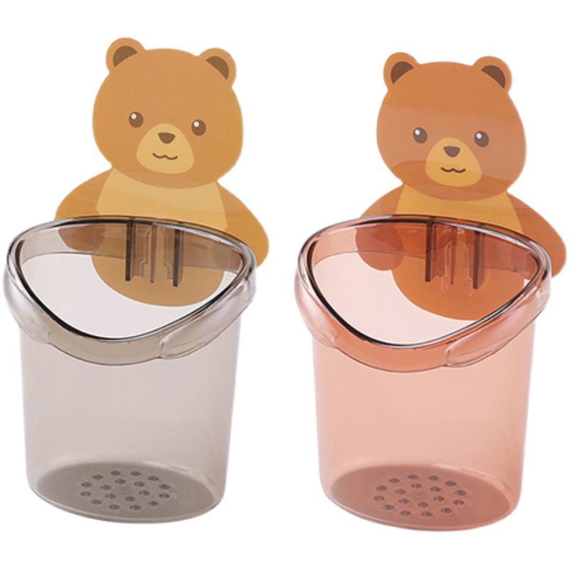 Little Bear Punch-Free Wall-Mounted Toothbrush & Mouthwash Cup Holder