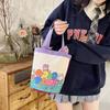 Lovely Cartoon Printed Bucket Bag Portable Canvas Tote Bag Students Lunch Cylinder Handbag