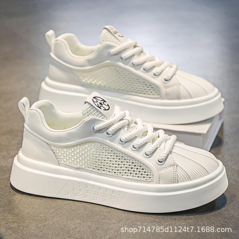 Little White Shoes Men's New Summer Mesh Breathable Thin Mesh Shoes Youth Sports Leisure Shell Head Board Shoes