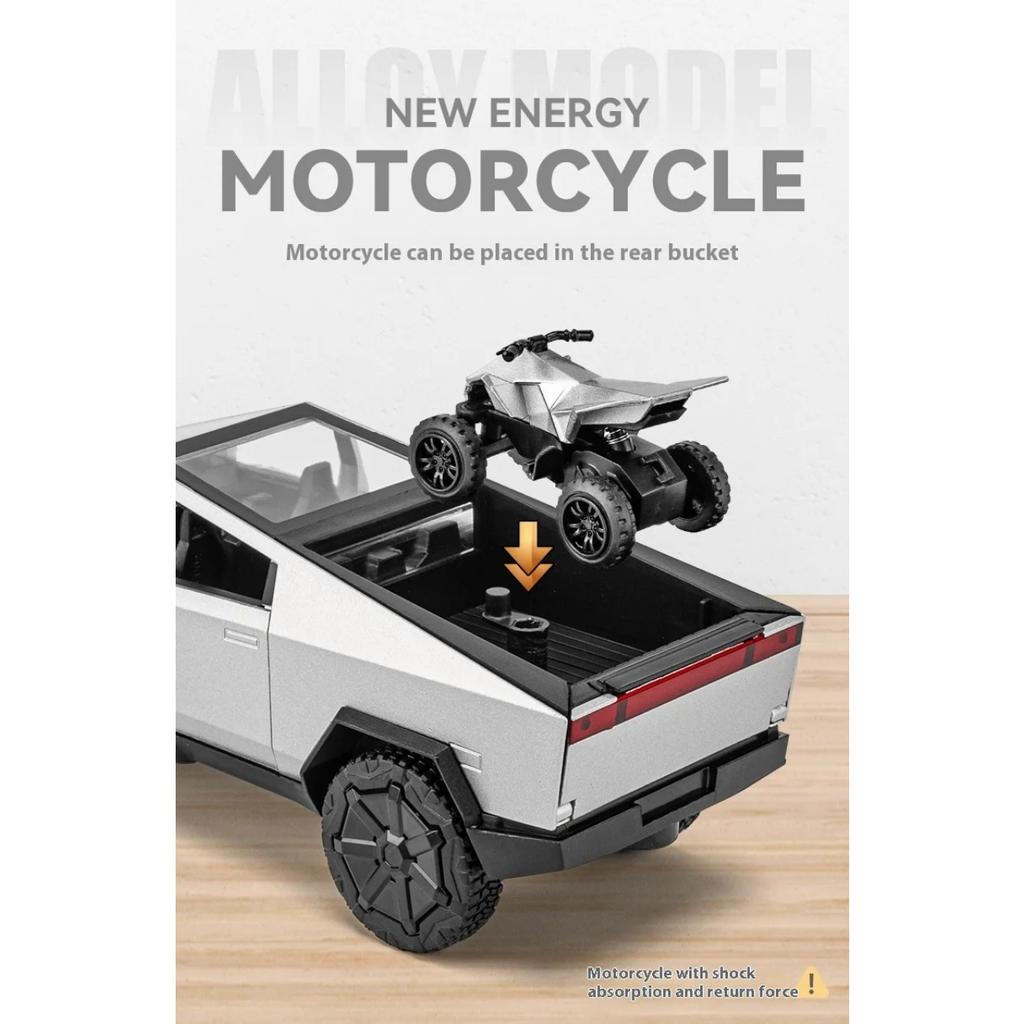 1/32 Tesla Cybertruck Zabawka Stop Off Road Diecast Metal Model Dźwięk i światło Pull Back Zabawka Prezent dla przyjaciół Dekoracyjne modne ozdoby