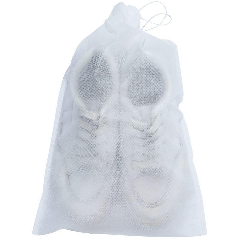 White Non-Woven Dustproof Shoe Bag with Drawstring Closure for Wash and Dry, Anti-Yellowing Shoe Storage.