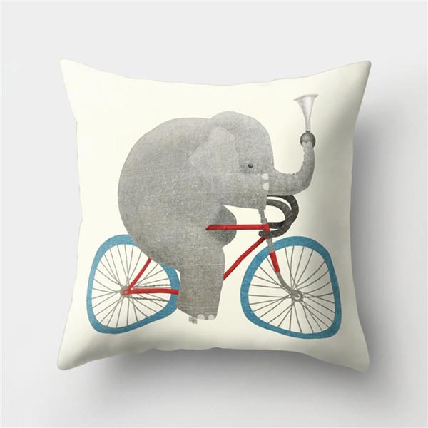 Bicycle Print Polyester Pillow Cover Cartoon Art Abstract Bike Cushion Cover Car Home Sofa Square Decorative Pillowcase 45X45CM