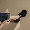 Riesige bequeme~ weiches Leder schwarze Plateau-Slipper Damen kleiner dicker Absatz Muffin kleine Lederschuhe Retro JK Einzelschuhe