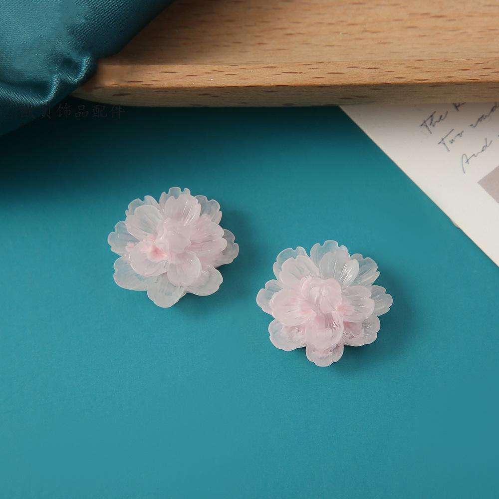 Big Transparent Ice Double Layers Flower Stud Earring Female Sweet Pink Blue Resin Zircon Wedding Best Friend Christmas Gift