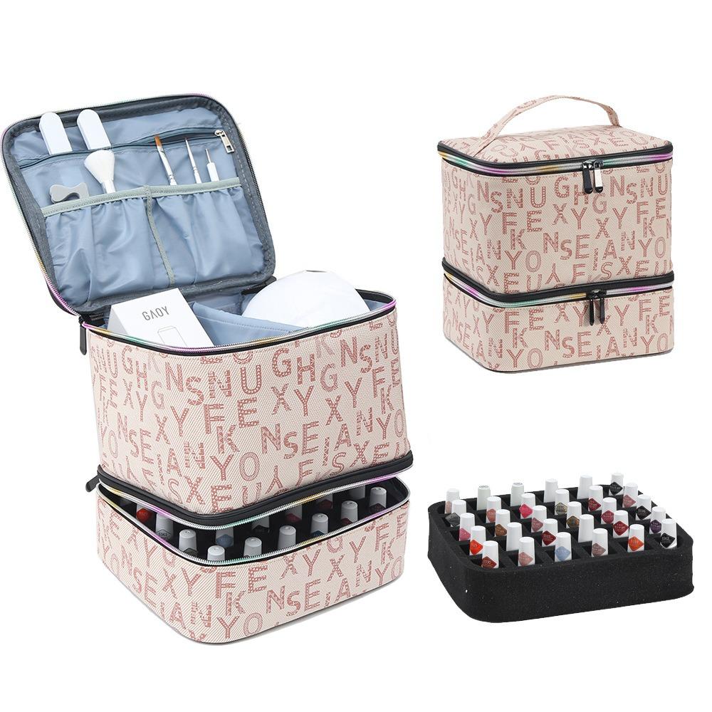 Double Layer Nail Polish Organizer Bag Large Capacity 30 Compartment Nail Care Kit Bag Handheld Essential Oil Storage Bag