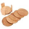 6PCS Bamboo Coaster with Holder Round Cup Mats Pad for Cold Drinks and Hot Beverage Home Supply
