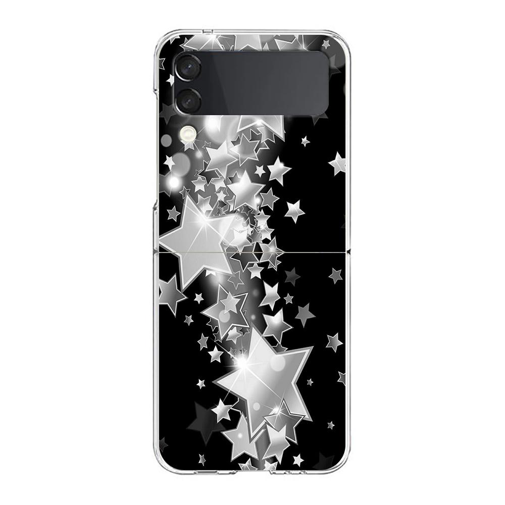 Phone Cover For Samsung Galaxy Z Flip 7 6 5 4 Case Transparent For Samsung Z Flip 3 Hard PC Bag Silver Five-Pointed Star Pattern