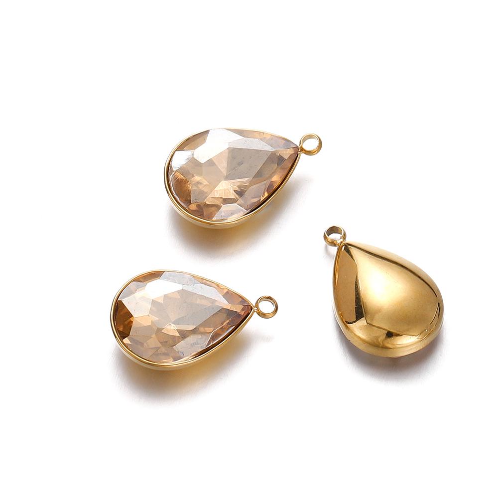 5Pcs Stainless Steel Crystal Glass Charms Pendants Water Drop Shape Charms for DIY Necklace Beads Jewelry Making Accessories