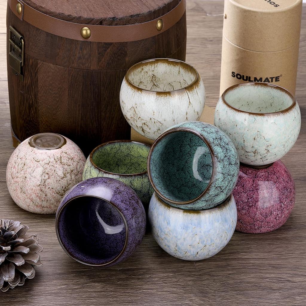 Uxcell Handmade Tea Bowl Set of 4, 150ml  5oz, Kiln-Made, Chinese-Japanese Ceramic Tea Bowls, Perfect for Gongfu Tea Sets or Home Gifts, Pink