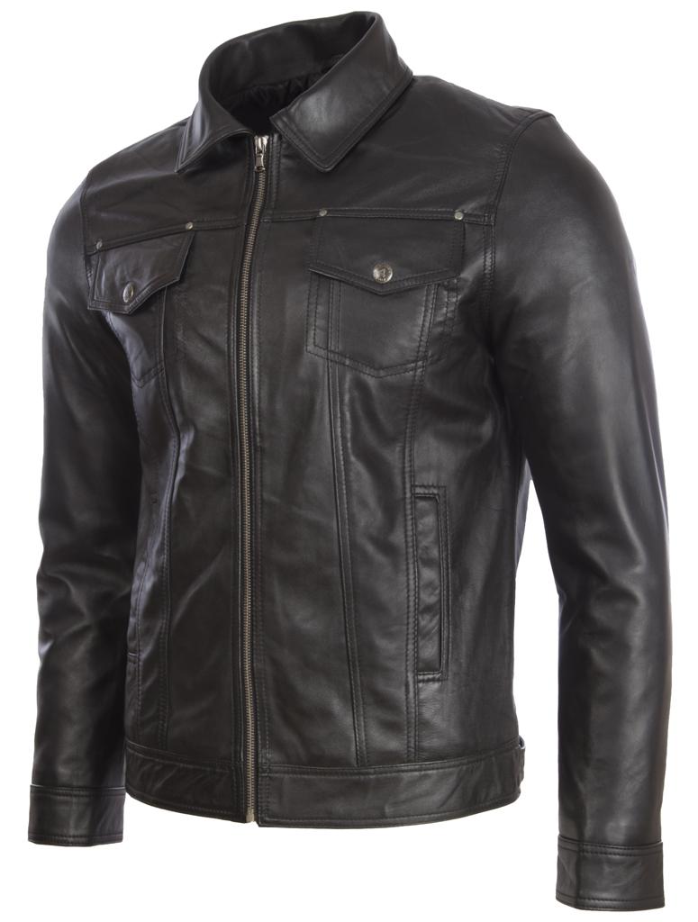 AVIATRIX Men's Real Leather Trucker Overshirt Jacket (AGQ5) - Black