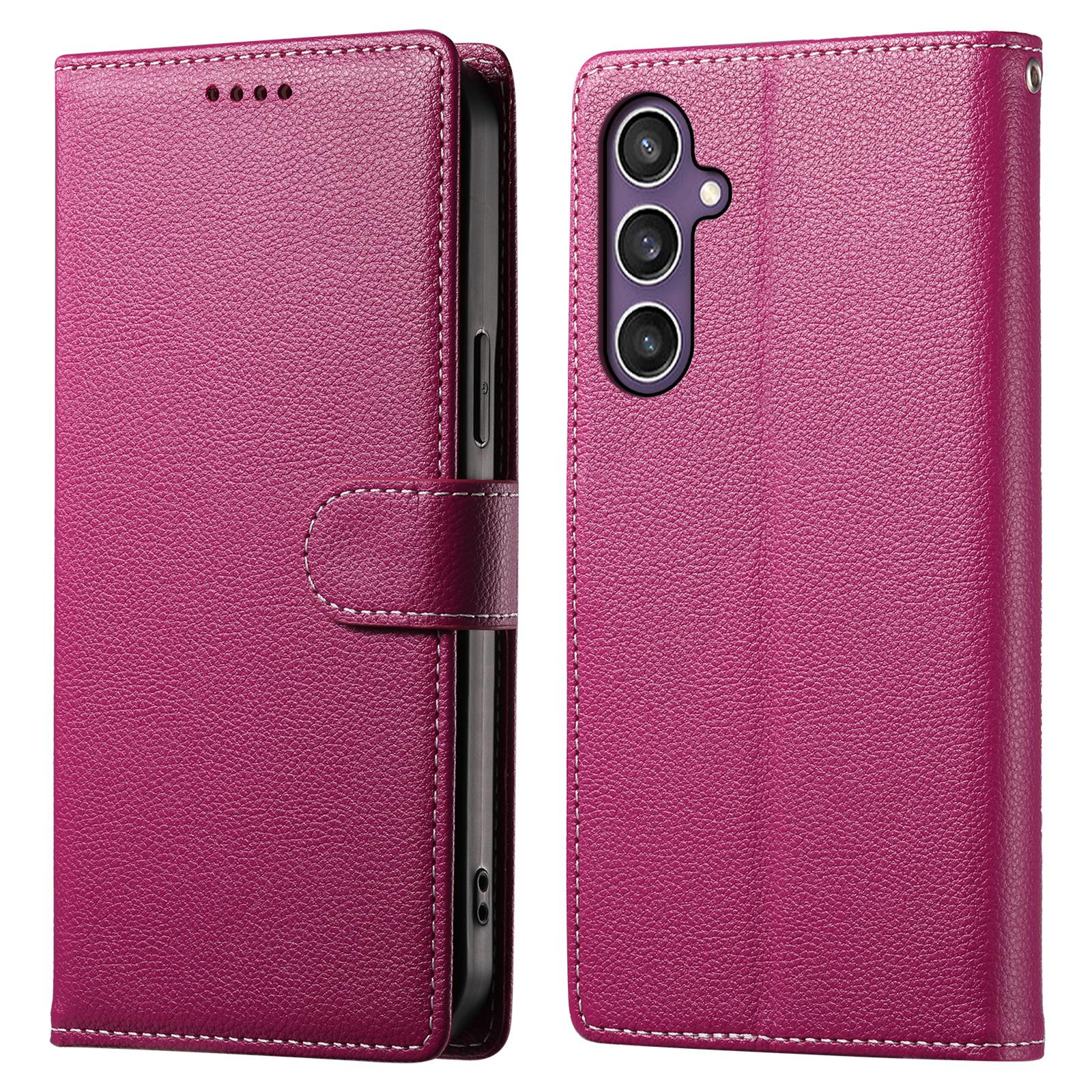 

Для Samsung Galaxy S25+ Чехол Кожаный бумажник с текстурой личи Магнитная застежка Rose