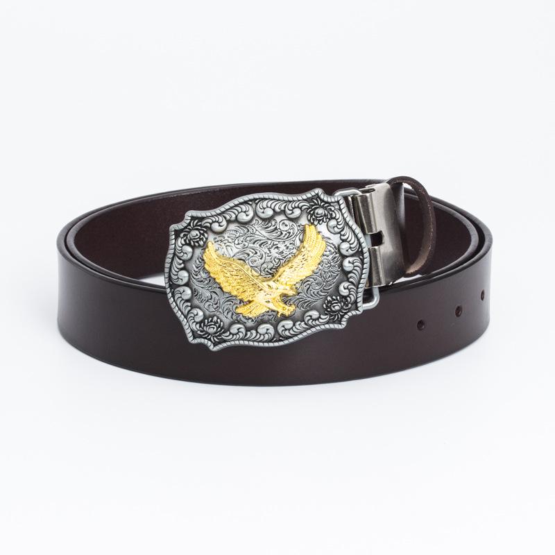 Vintage Cowhide Leather Eagle Belt - Western Cowboy Style for Youth & Stylish Guys