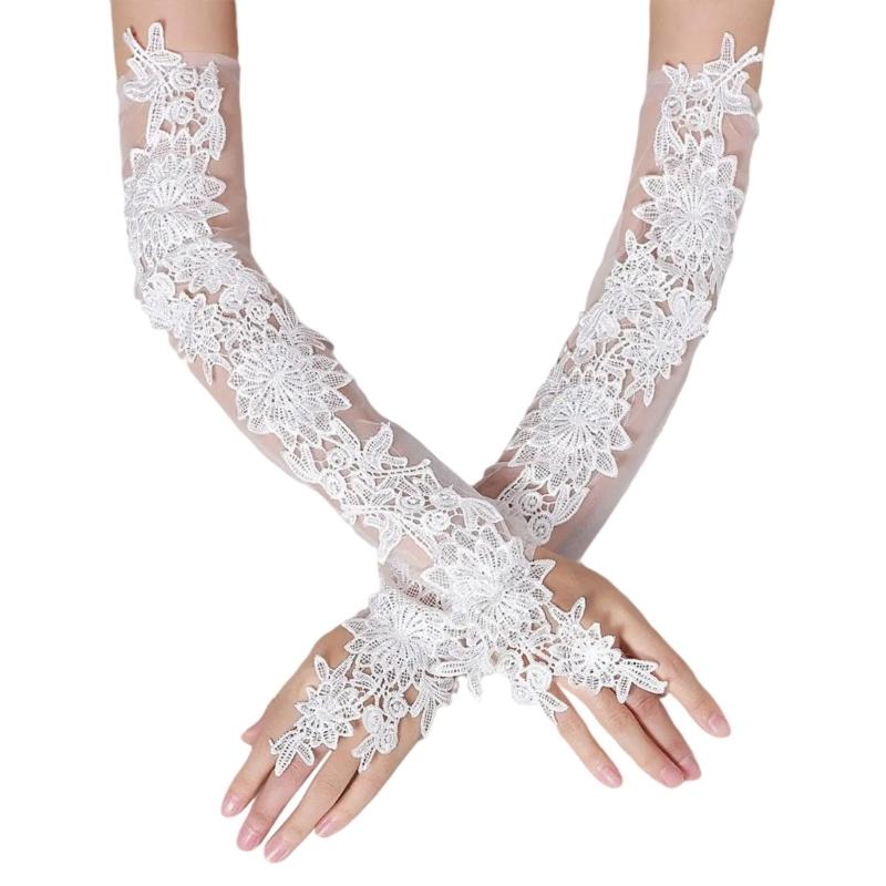 2 Stück Blumen-Spitzen-Fingerlose Handschuhe Tanzpartys Überschuhe Ärmel für Hochzeiten und Veranstaltungen