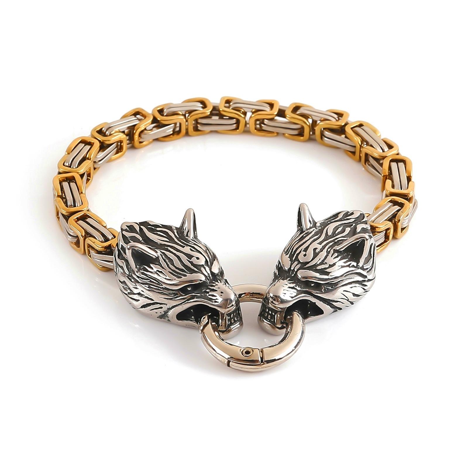 

Взрывной мужской браслет из нержавеющей стали с головой волка викингов, императорская цепочка, браслет-цепочка King 19CM