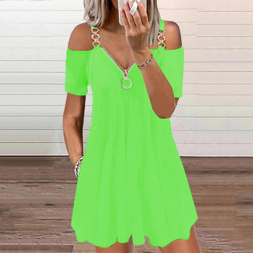 Women's Fashion Zipper V-Neck Off-the-Shoulder Suspender Dress