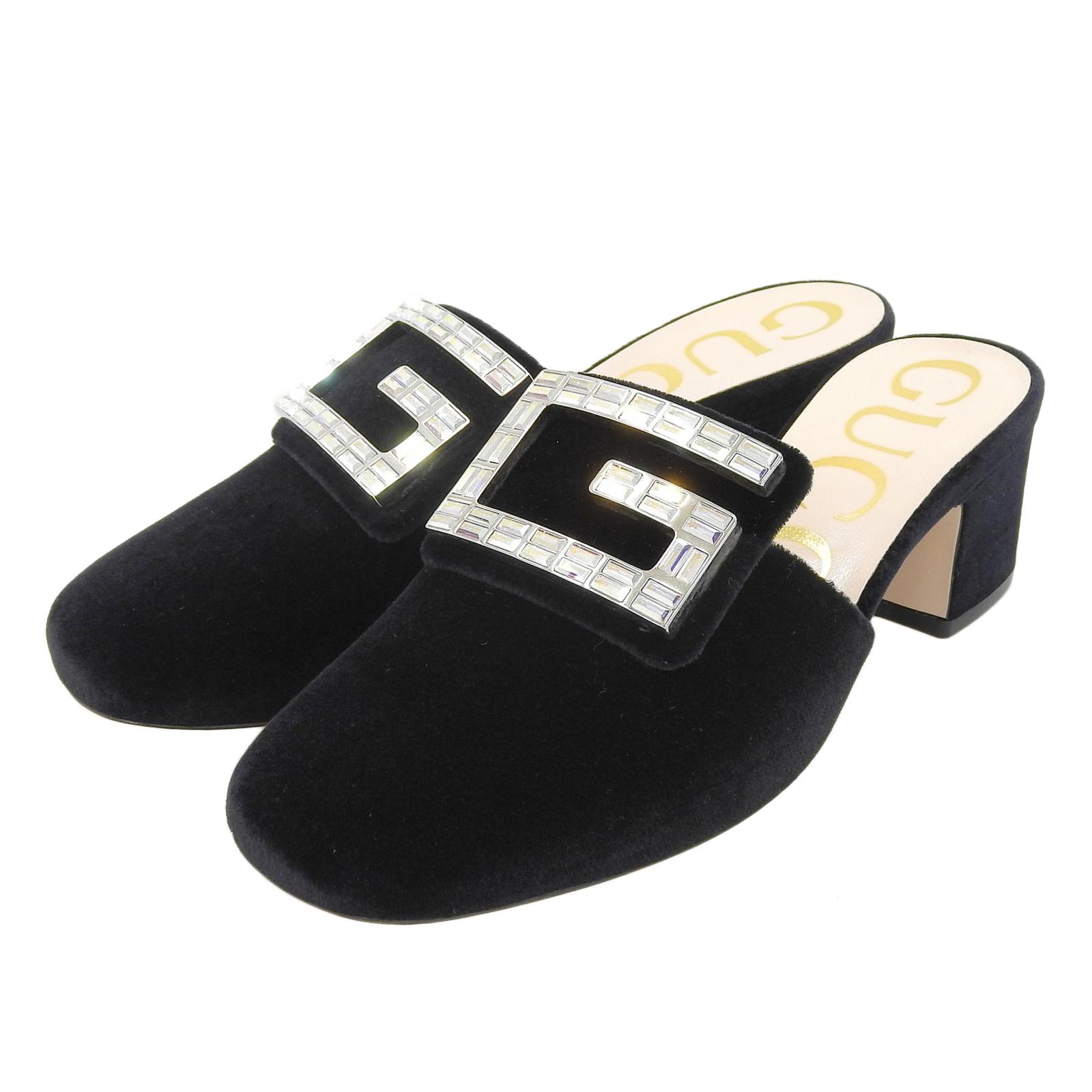 GUCCI Mule SOFTY VELVET with G Mark jewels black Velor Women 34 551438 Used 26200₽