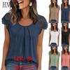HNXC Damenmode, lässig, einfarbig, mit Druck, kurzärmelig, Rundhalsausschnitt, Blusen & Hemden