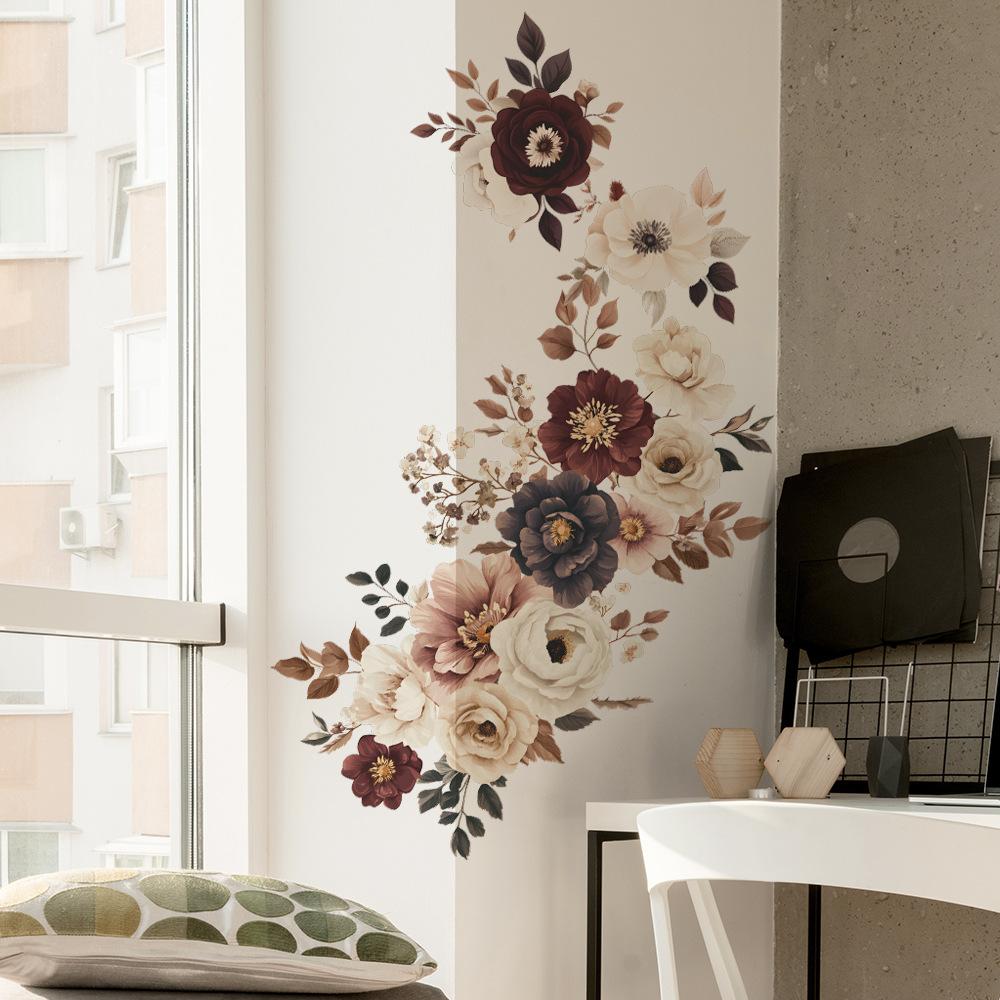 Handbemalter Pflanzen-Blumen-Wandaufkleber Selbstklebend Abnehmbar für Schlafzimmer Wohnzimmer Wanddekoration