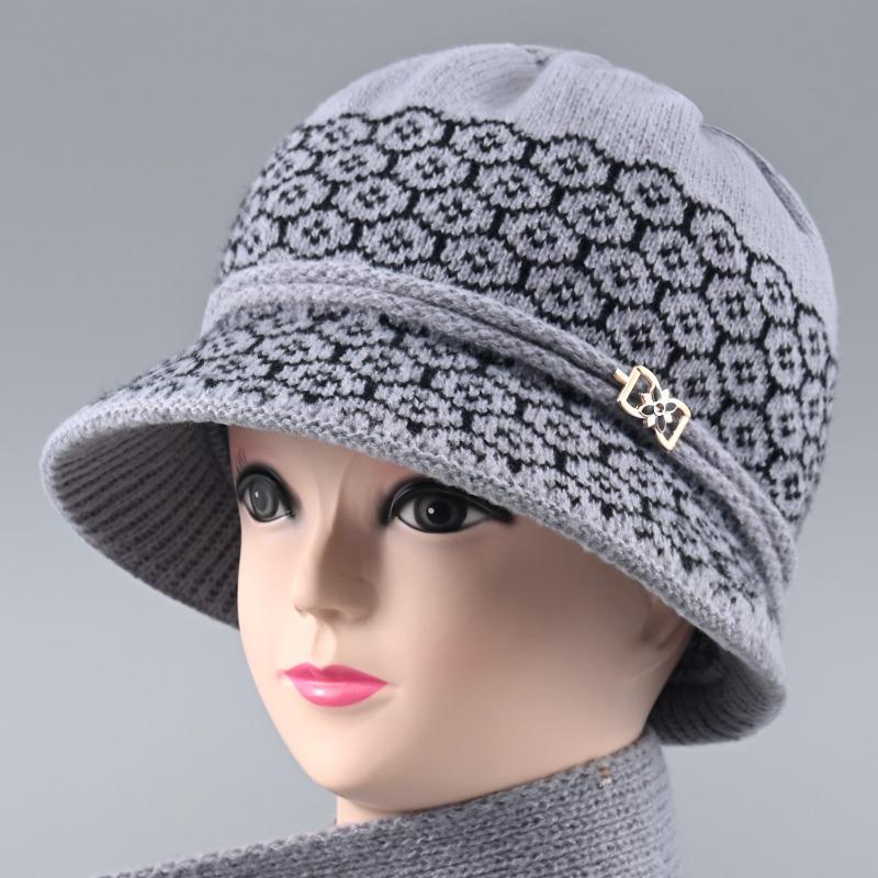 Hat Female Autumn and Winter Rabbit Hair Big Eaves Knitted Hat Old Hat Old Lady Fleece Warm Wool Hat