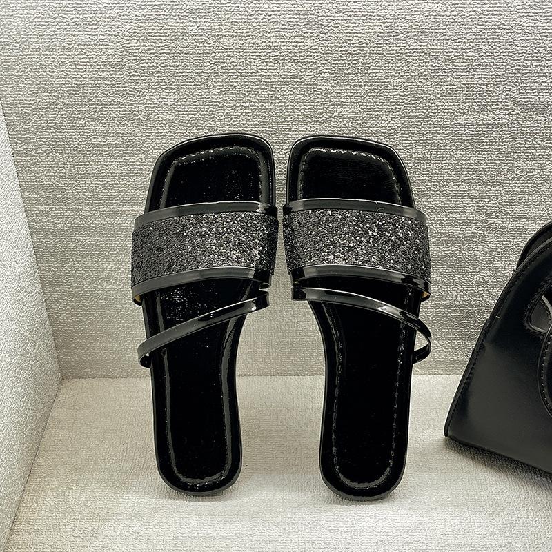 

Office slippers women s outer wear spring and summer 2025 new transparent rhinestone soft bottom one-word drag small sandals tide 35 чёрный