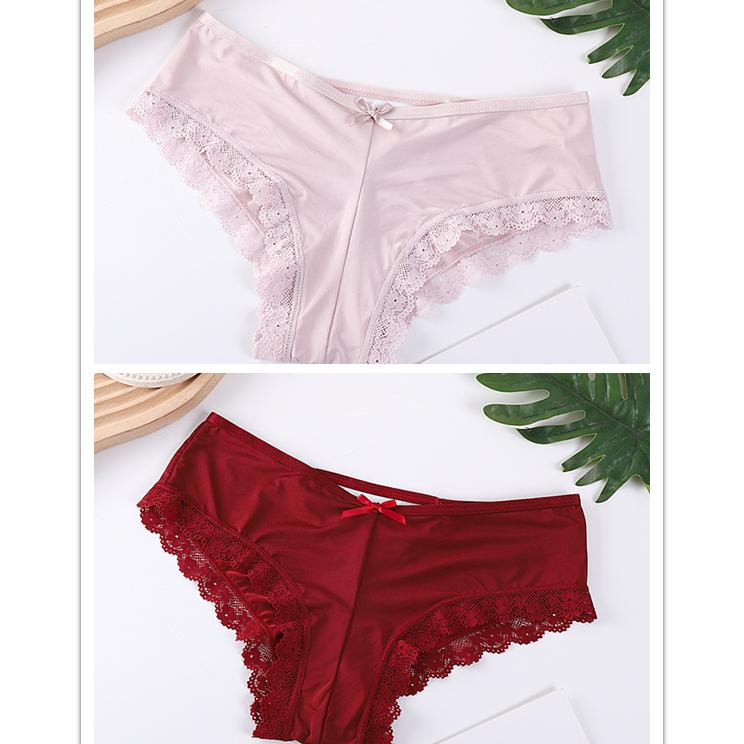 2pcs/lot Crossed Triangle Panties for Women's Sexy Lace Edge Pantie Mid Waist Bow Women Underwear