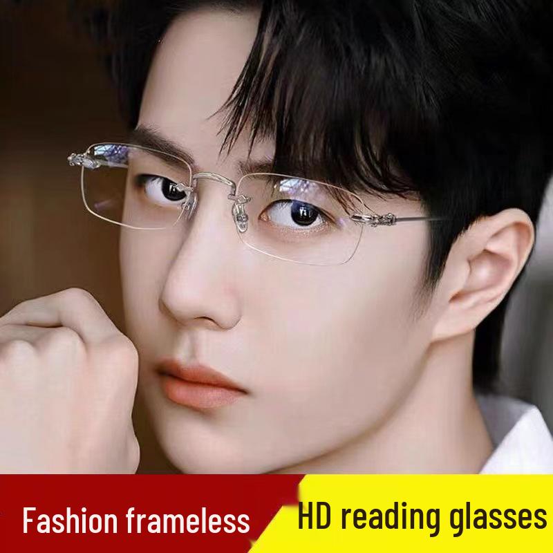 Ultralight Rimless Anti-Blue Light Reading Glasses - Fashionable, Anti-Radiation Design for Men & Women, Enhances Youthful Appearance.