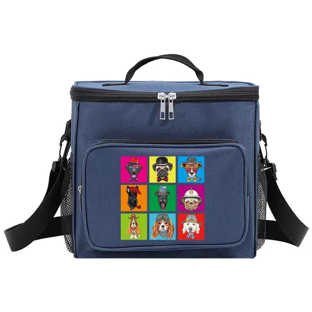 Insulated Bags Portable Shoulder Lunch Bag Waterproof Cooler Box Thermal Organizer Handbag for Men and Women Dog Printing