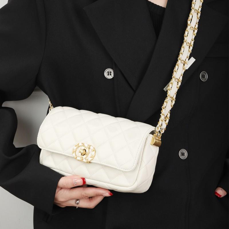 Womens Genuine Leather Crossbody Bag Small Square Quilted Chain Shoulder