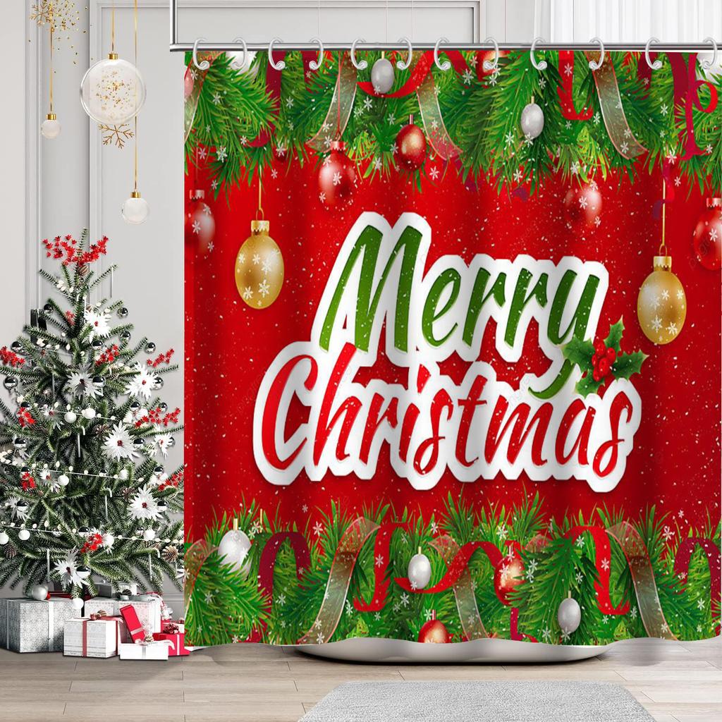 Christmas Tree Santa clause Bathing Curtain Bathroom Shower Curtain Waterproof With 12 Hooks Fishes Home Deco Free Ship