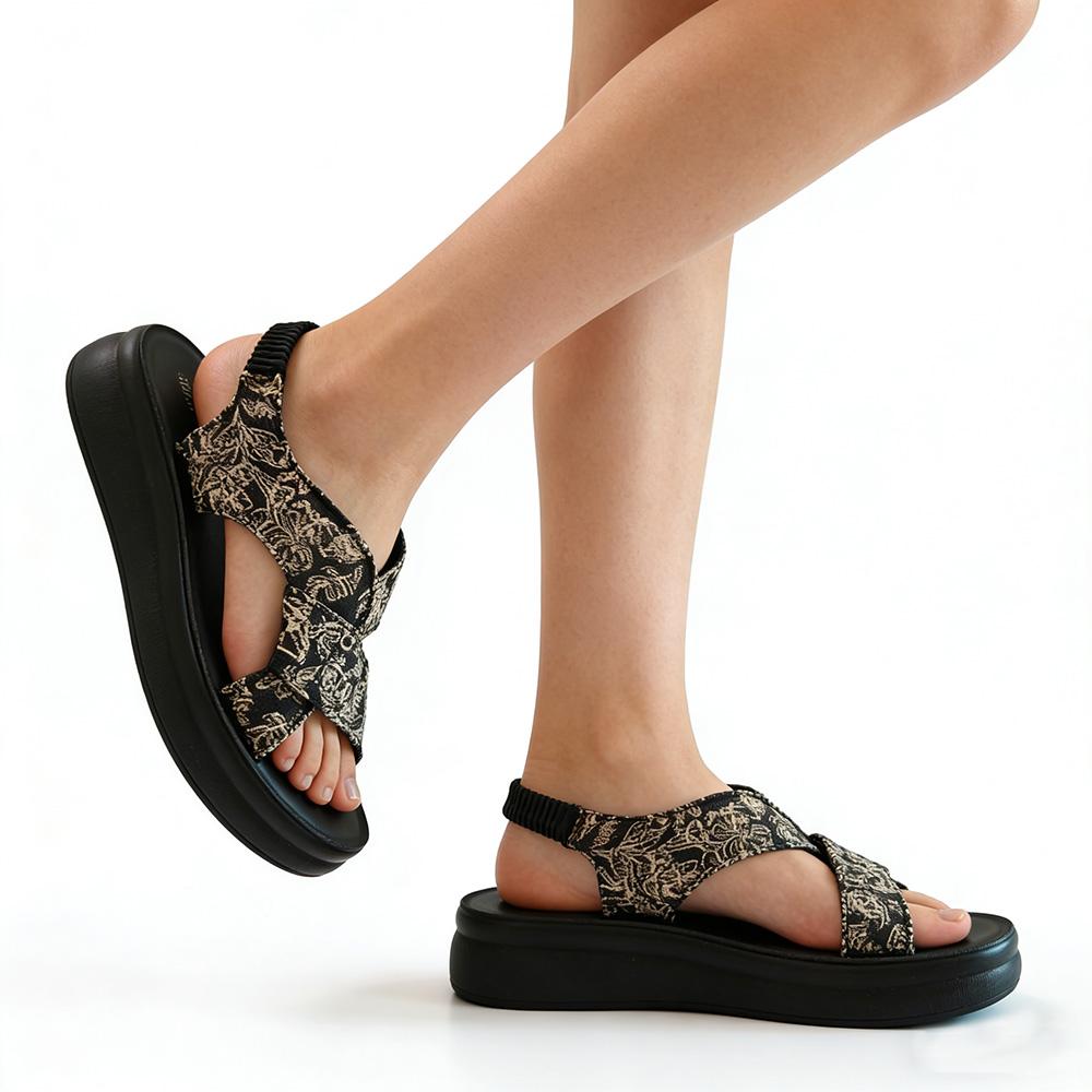 

Женские босоножки на платформе с цветочной вышивкой Летняя обувь для отпуска Комфортные ретро массивные сандалии Повседневная носка 35 чёрный
